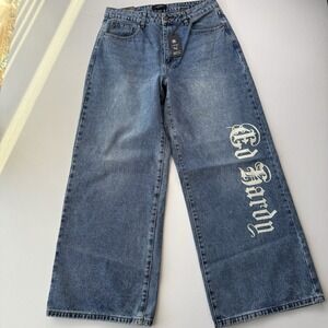 Ed Hardy‎ Jeans Heart Women's Size 32 Wide Leg Embroidered NWT Retro Y2K Pants